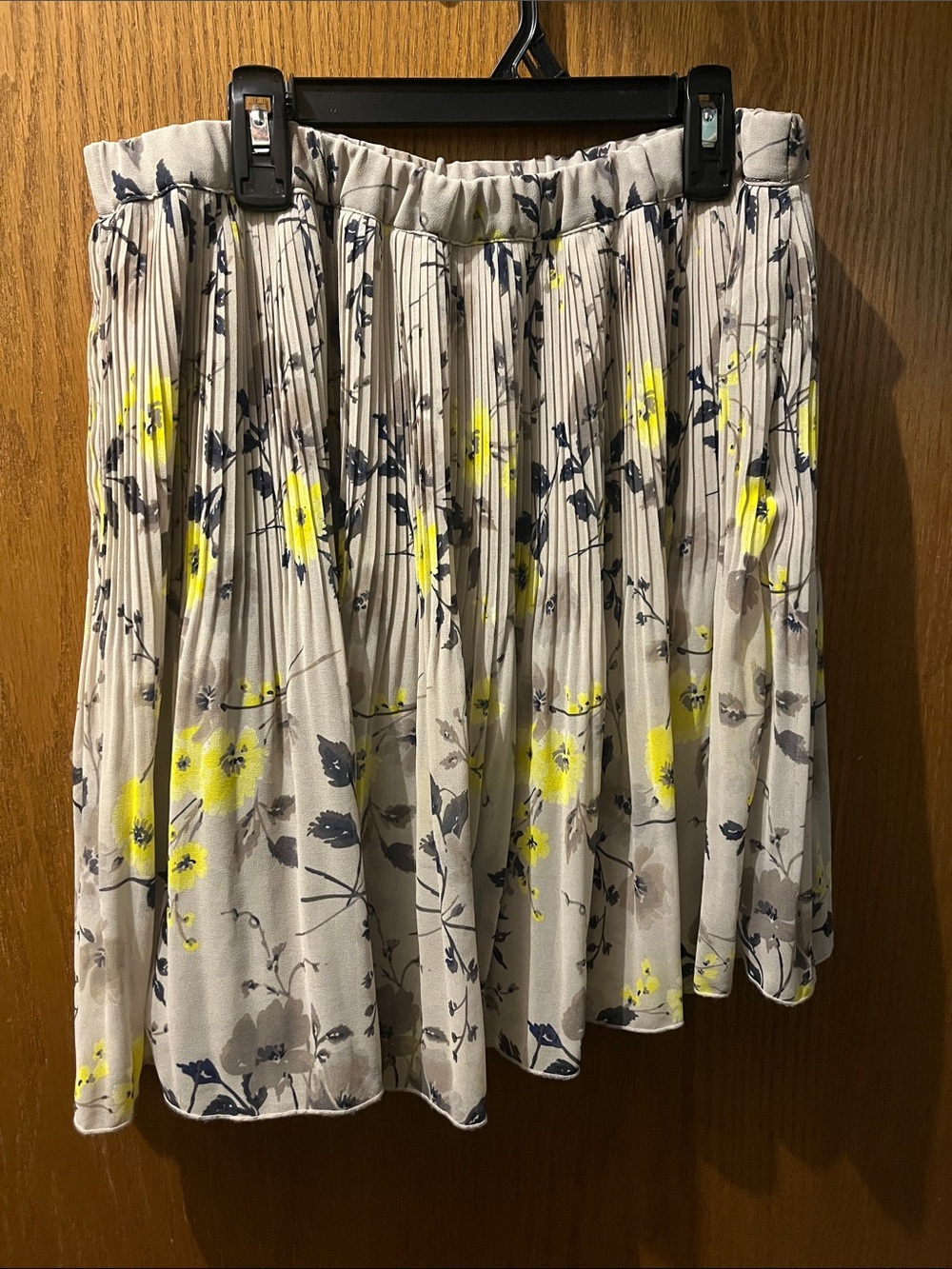 Old Navy Cream Pleated Skirt with Yellow and Navy Floral Print